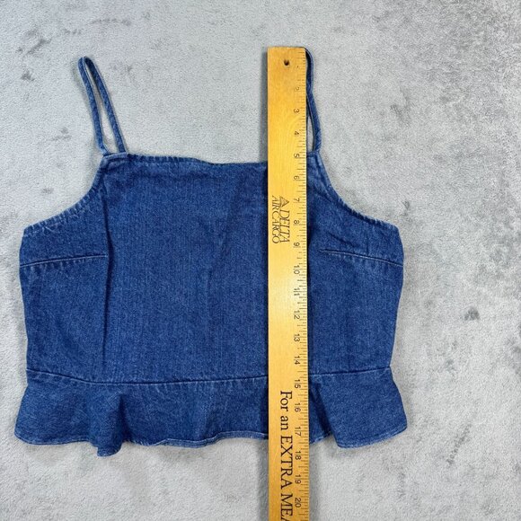 American Eagle Denim Ruffle Hem Cami Crop Top Smocked Back Y2K It-Girl Retro L - Picture 7 of 8